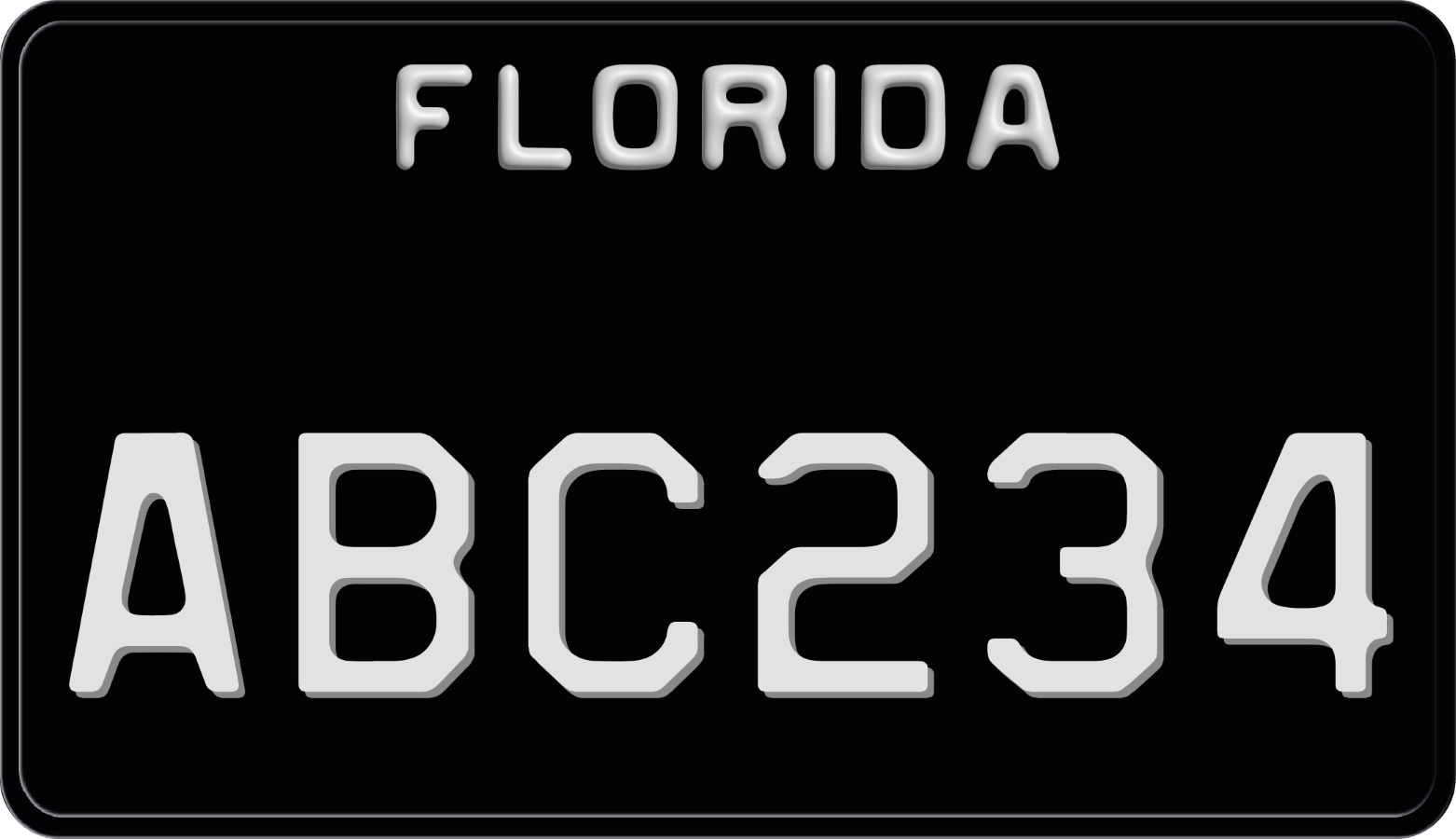 Black Florida Motorcycle License Plate with Silver Text