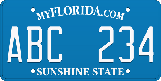 Blue Florida License Plate with white text - Sunshine State