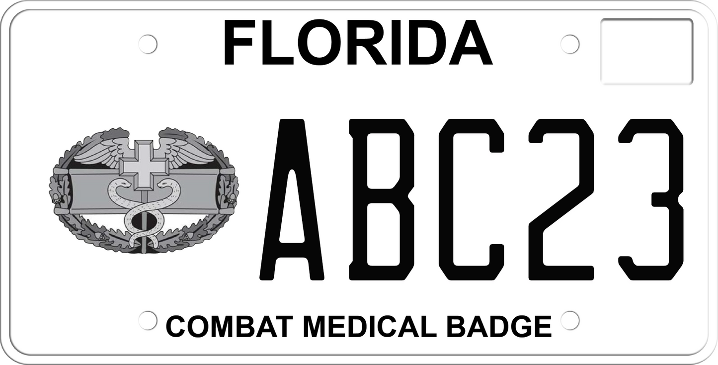 Florida License Plate - Combat Medical Badge