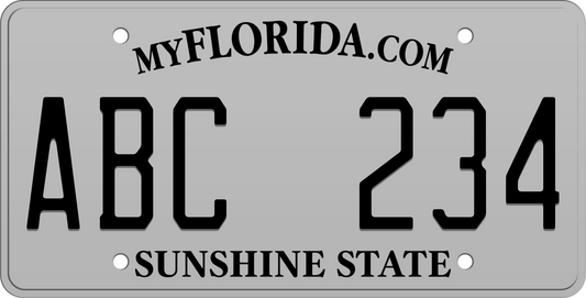 Gray Florida License Plate with black text - Sunshine State