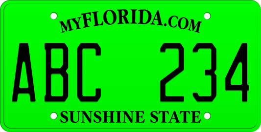 Green Florida License Plate with black text - Sunshine State