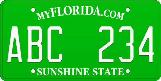 Green Florida License Plate with white text - Sunshine State