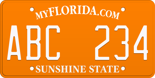 Orange Florida License Plate with white text - Sunshine State