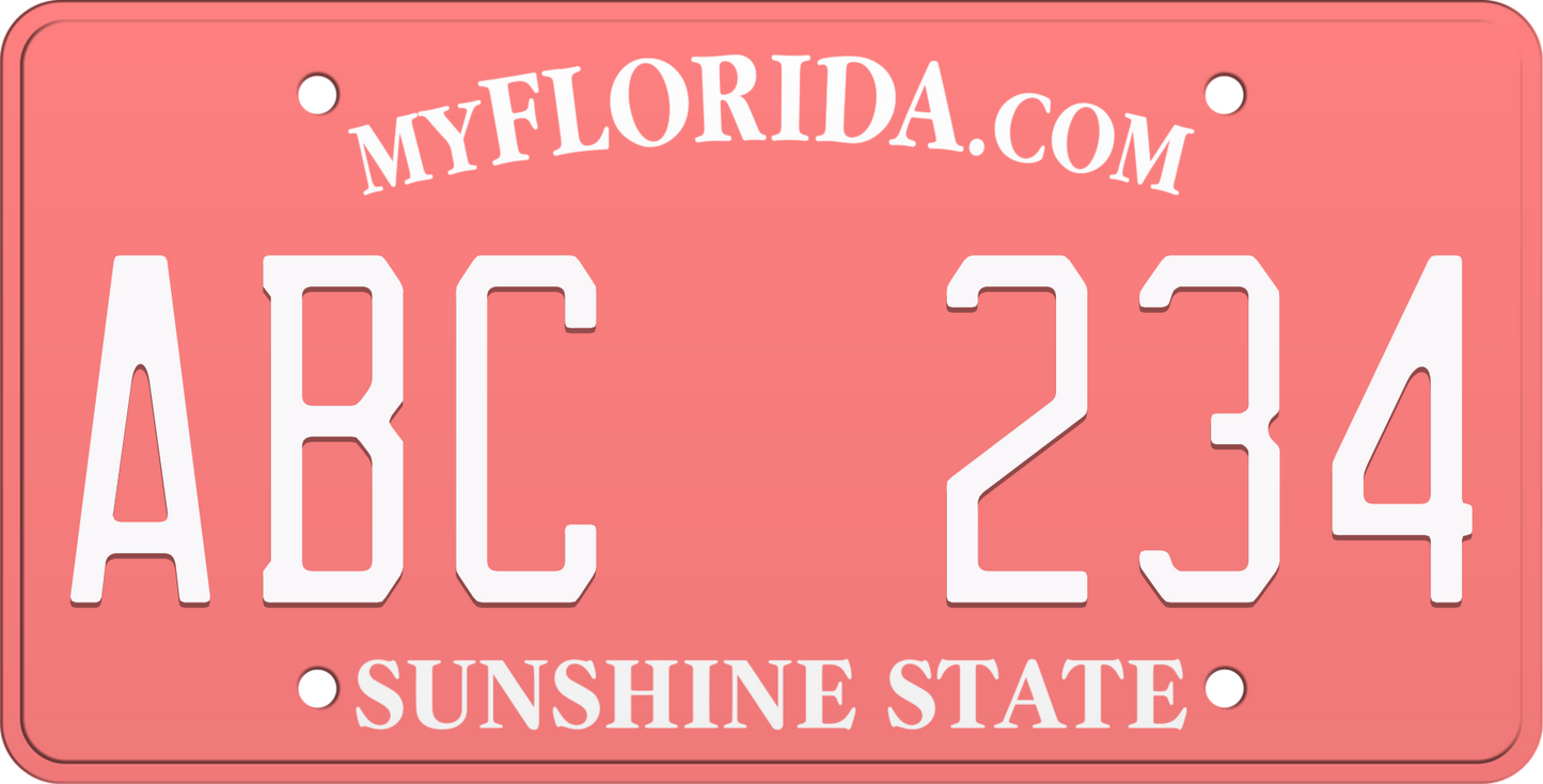 Peach Florida License Plate with white text - Sunshine State