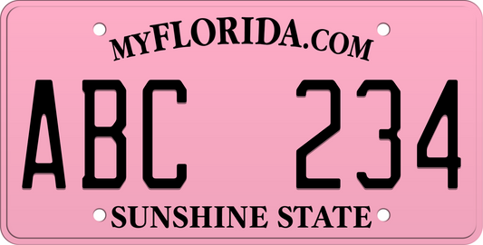 Pink Florida License Plate with black text - Sunshine State