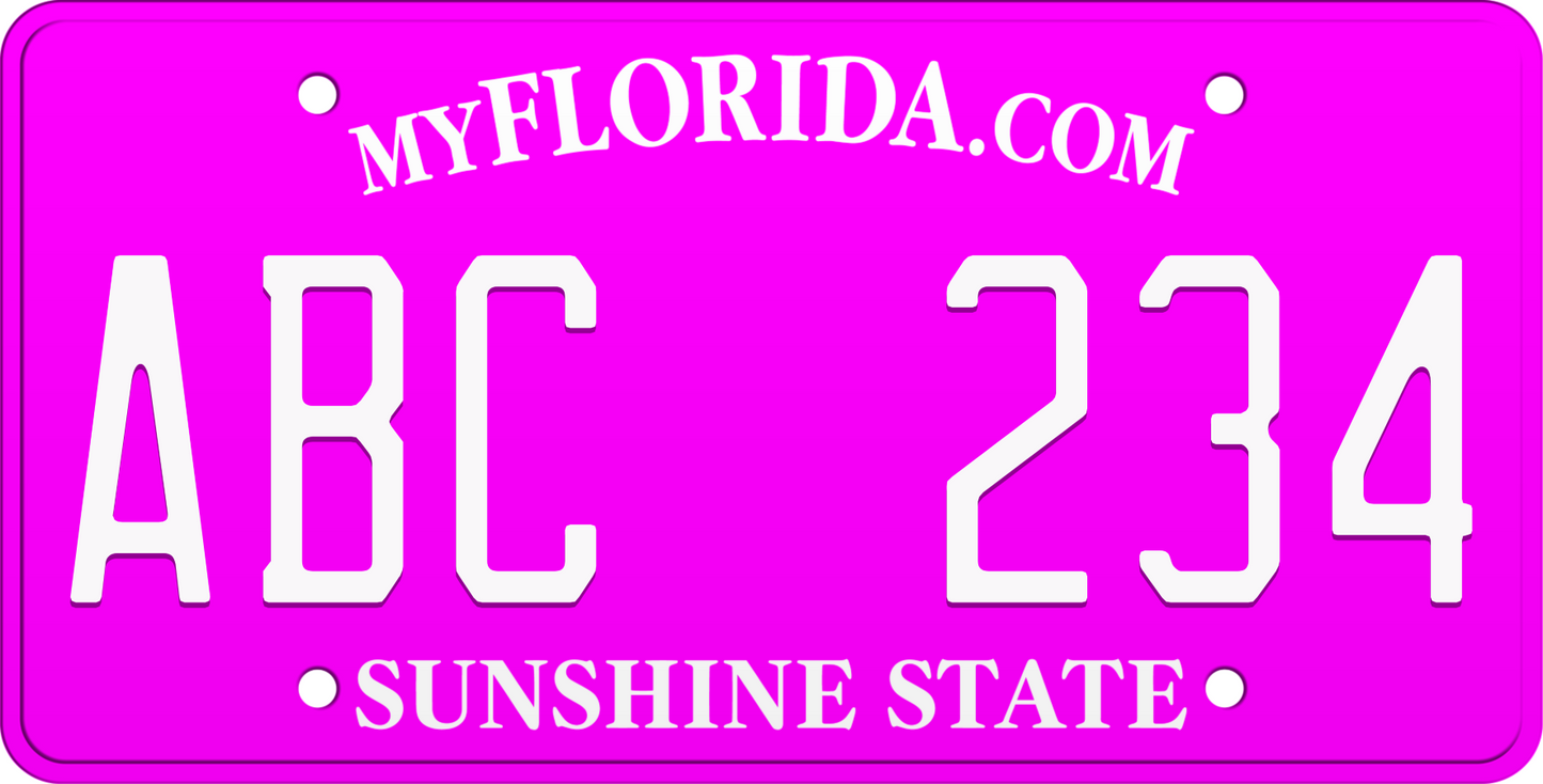 Pink Florida License Plate with white text - Sunshine State