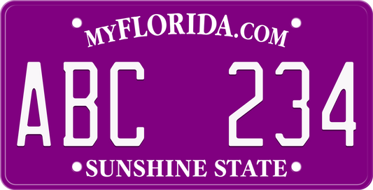 Purple Florida License Plate with white text - Sunshine State