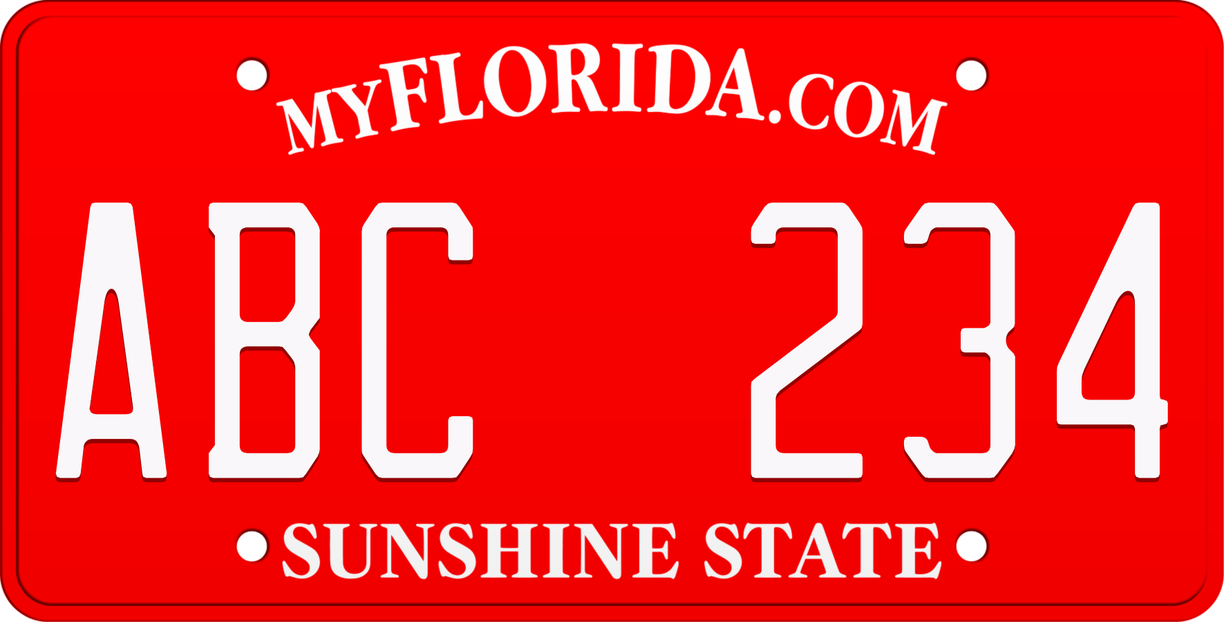 Red Florida License Plate with white text - Sunshine State