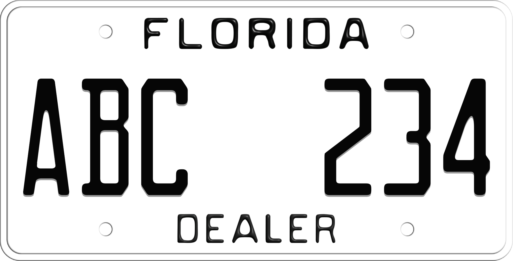 White Florida License Plate with Black Text - Dealer