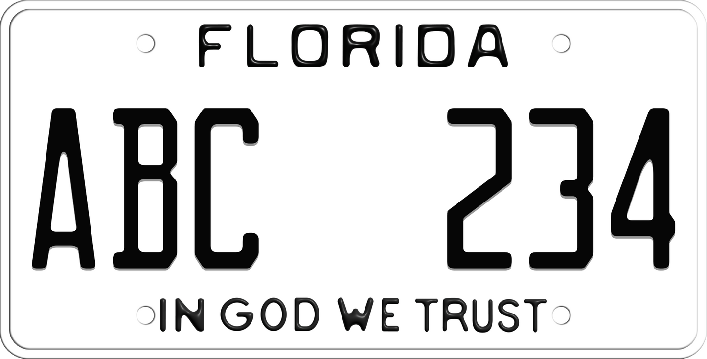 White Florida License Plate with Black Text - In God We Trust