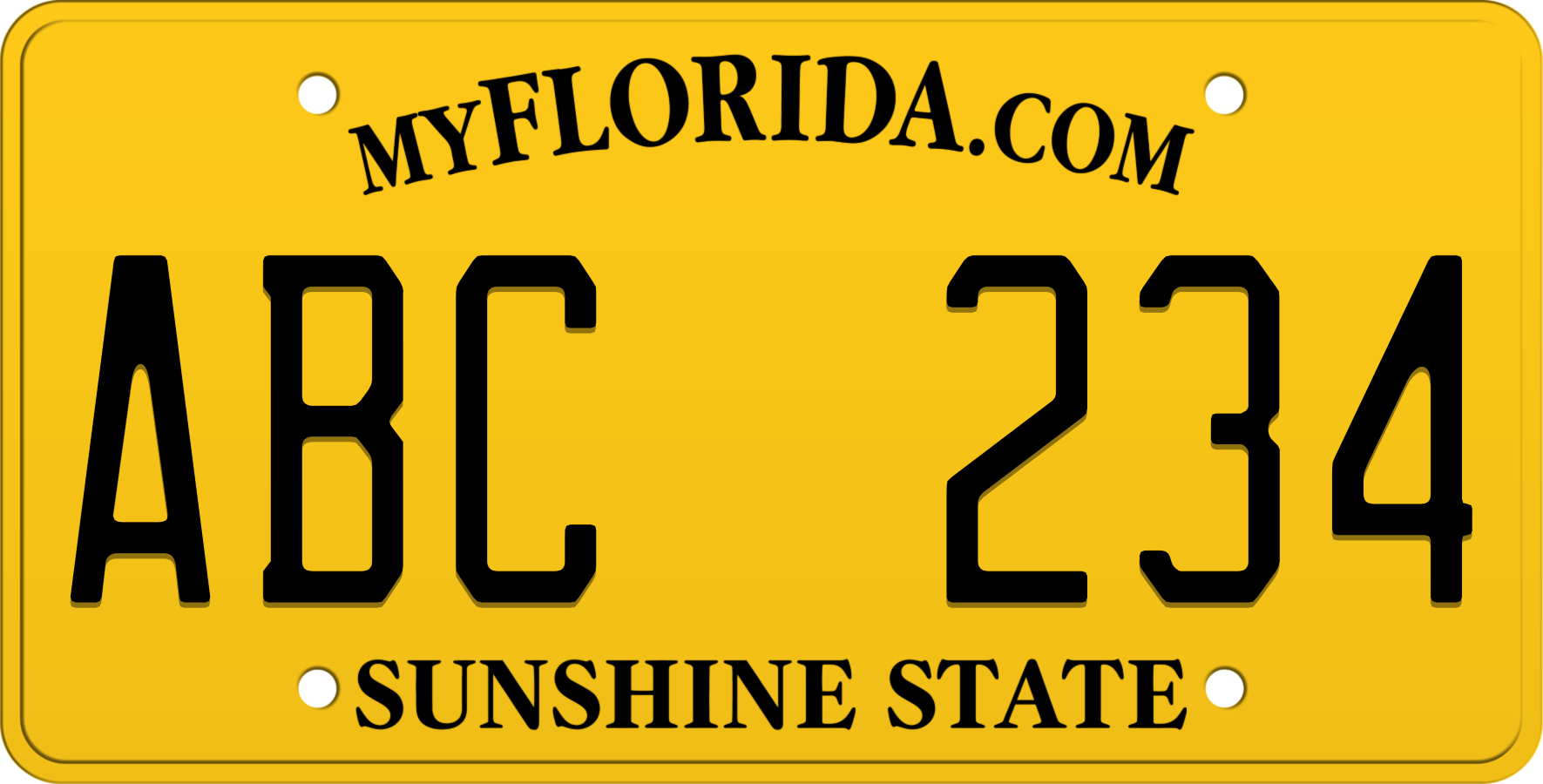 Yellow Florida License Plate with black text - Sunshine State